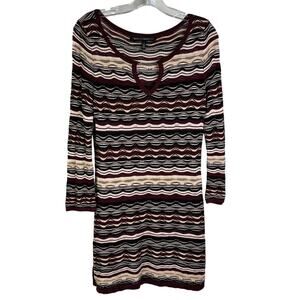 White House Black Market Tunic Sweater Top Womens S Black Brown Sheer Weave Boho